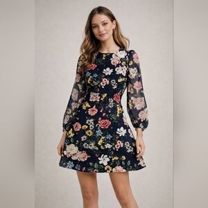 Vince Camuto Multicolor Floral Long Sleeve Dress Size 8P